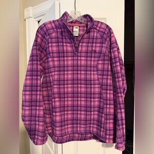 TNF The North Face Women’s plaid purple pink fleece pullover large
